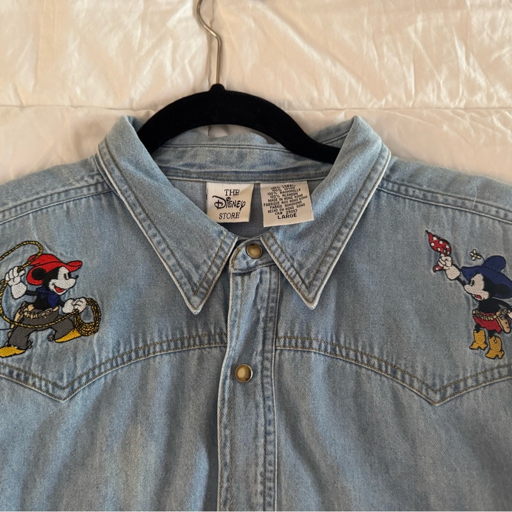 Disney Light Blue Denim Shirt with Mickey Embroidery
